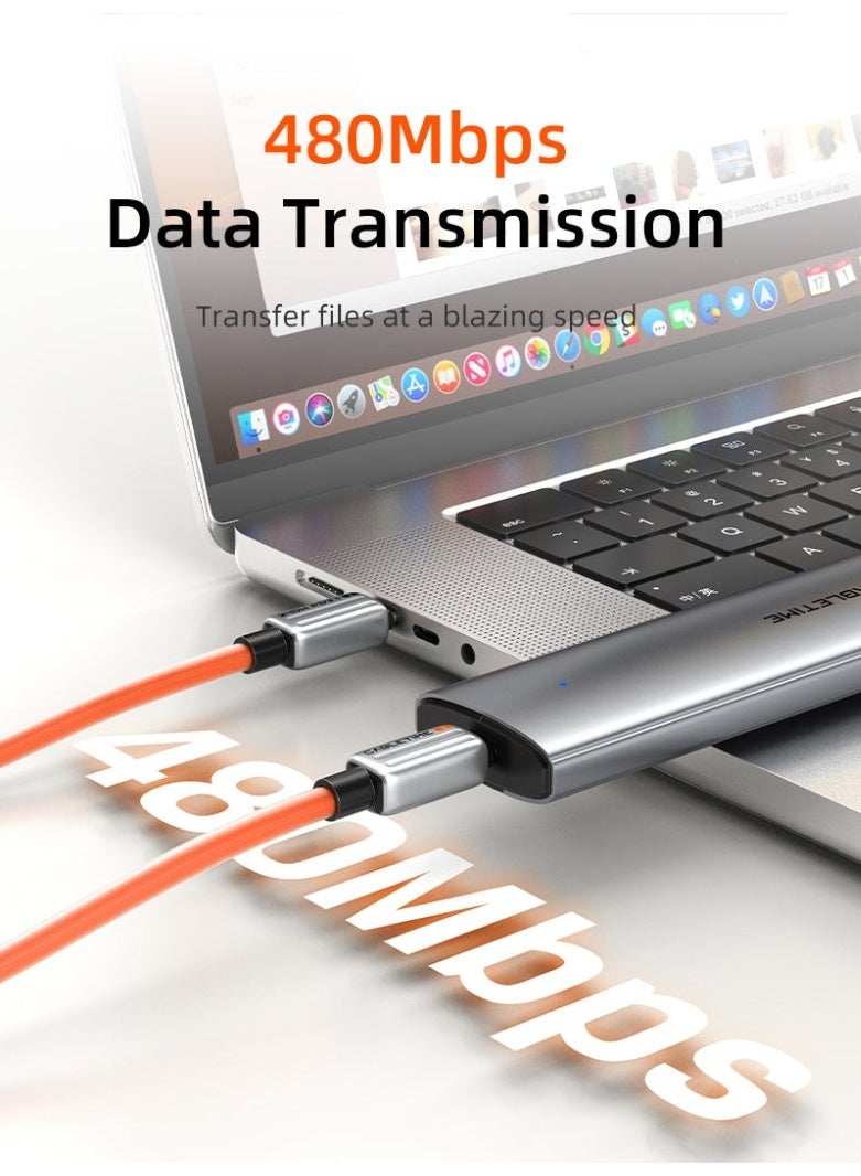 كابل تايم كابل شحن USB-C بقوة 240 واط وطول 2 متر، متوافق مع أجهزة آيفون برو ماكس 17/16/15 | برتقالي - Image 2